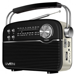 SVEN SRP-500 Black, FM/AM/SW Radio, 3W RMS, 8-band radio receiver, built-in audio files player from USB-fash, microSD and SD card storage devices, telescopic swivel antenna, built-in battery